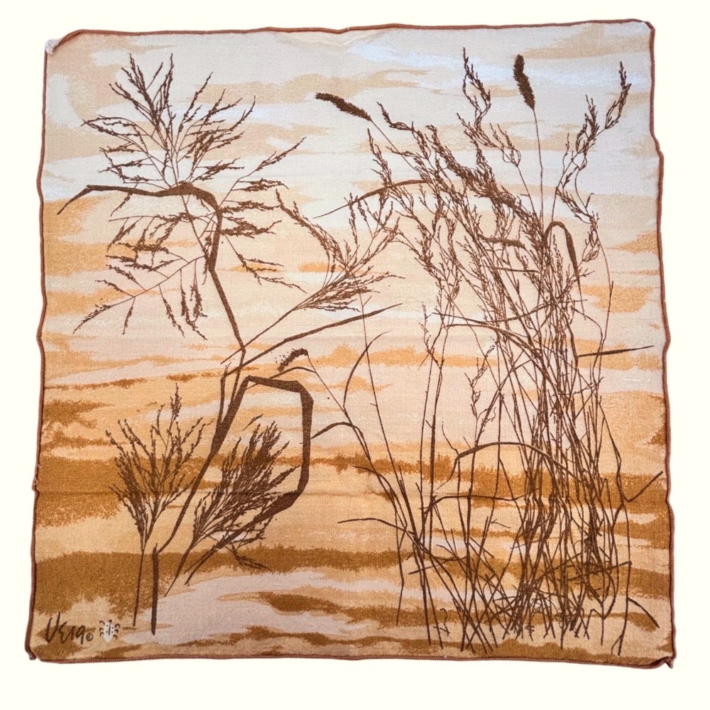 Vera Neumann Vintage Set of 4 'Chinese Grass' Napkins Mustard Yellow Brown MCM